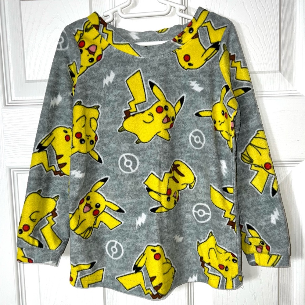 Kids Pokemon Pikachu Top Fleece Grey/Yellow Youth Unisex Size XS (4/5)